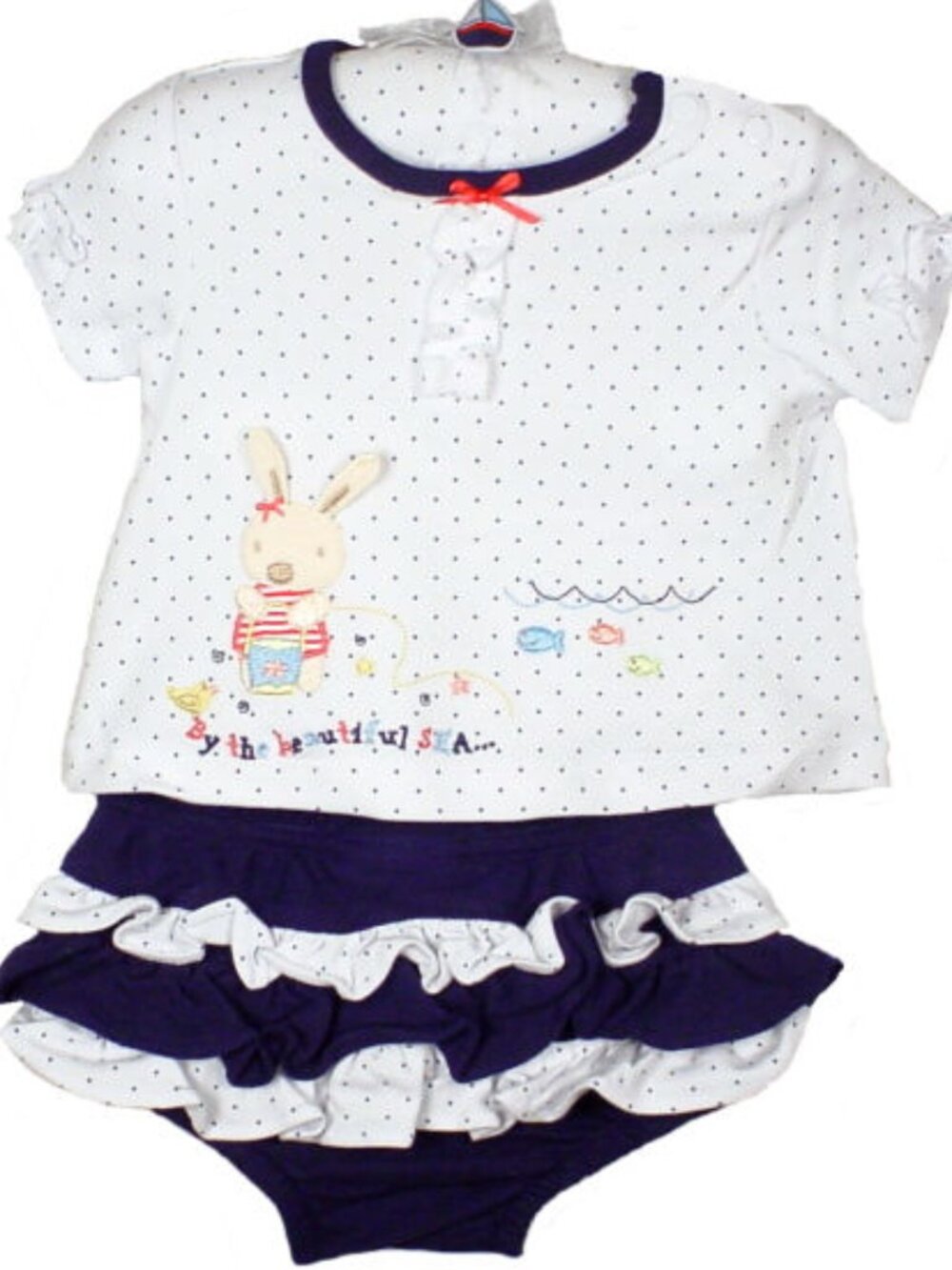 Quiltex - Baby Girls' Navy & White Polka-Dot Diaper Set